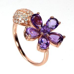 Natural Purple Amethyst .925 Sterling Silver Ring  Size: 6.5